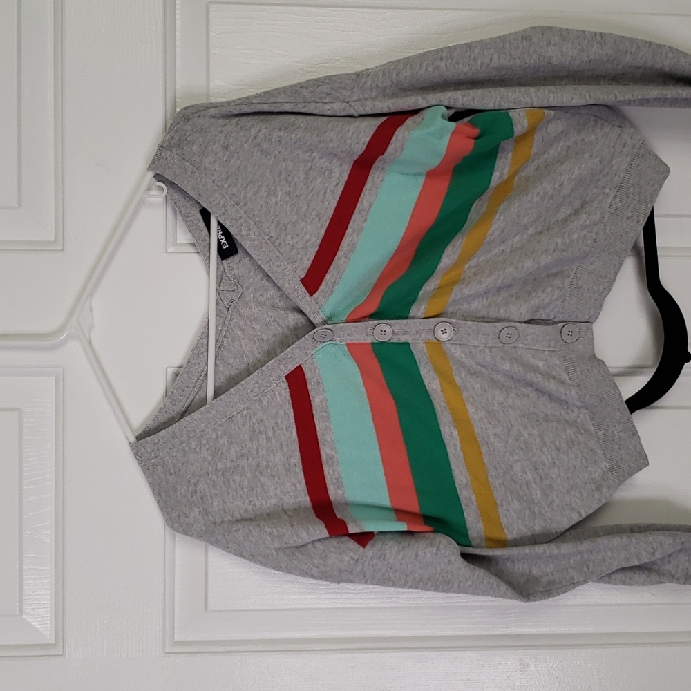 Express gray with rainbow strips cardigan, Size small